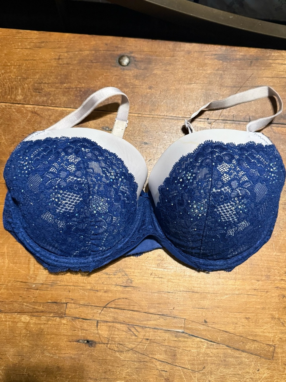 Victoria’s Secret dream Angels lace crystal lined Demi gray blue 38DD